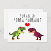 Carte Postale Funny White Kawaii Dinosaur Pun Valentines (Devant / Derrière)