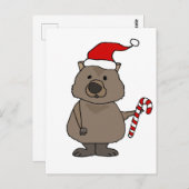 Carte Postale Funny Wombat à Noël de Santa Hat (Devant / Derrière)
