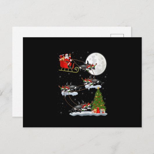 Carte Postale Funny Xmas Éclairage Arbre Père Noël équitation Or (Devant / Derrière)