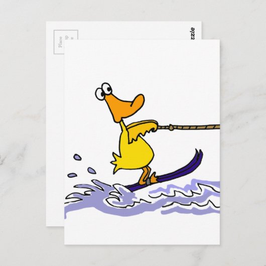 Carte Postale Funny Yellow Duck Water Ski (Devant / Derrière)