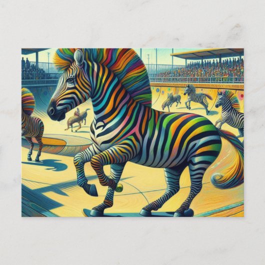 Carte Postale Funny Zebra avec Skateboard extra-jambe (Devant)