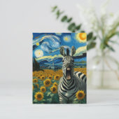 Carte Postale Funny Zebra in faux Van Gogh Sunflower Field (Debout devant)