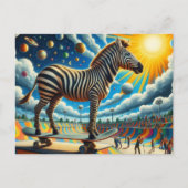 Carte Postale Funny Zebra Skateboard Surreal coloré (Devant)