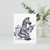 Carte Postale Funny Zebra sur Toilet Lecture journal (Debout devant)
