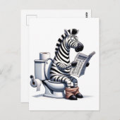 Carte Postale Funny Zebra sur Toilet Lecture journal (Devant / Derrière)