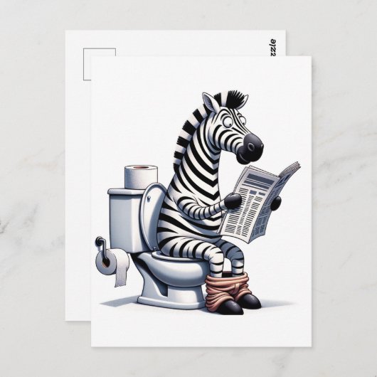 Carte Postale Funny Zebra sur Toilet Lecture journal (Devant / Derrière)