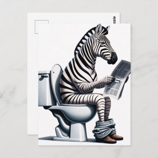 Carte Postale Funny Zebra sur Toilet Lecture journal (Devant / Derrière)