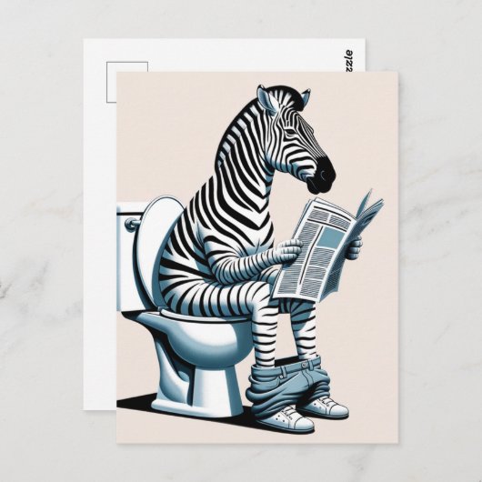 Carte Postale Funny Zebra sur Toilet Lecture journal (Devant / Derrière)
