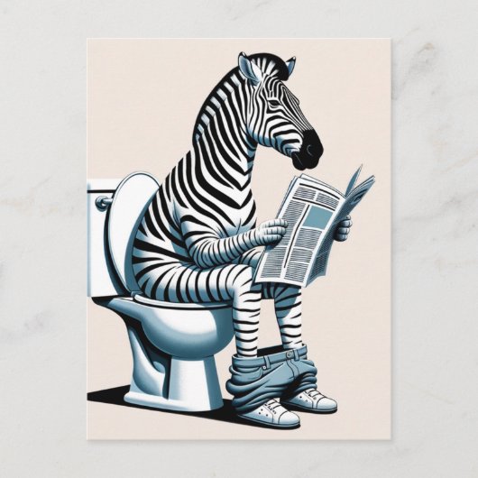 Carte Postale Funny Zebra sur Toilet Lecture journal (Devant)