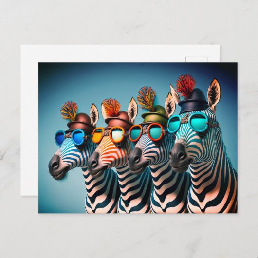 Carte Postale Funny Zebras mignon Zoo Animaux Fête Casquettes Lu (Devant / Derrière)