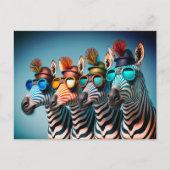 Carte Postale Funny Zebras mignon Zoo Animaux Fête Casquettes Lu (Devant)