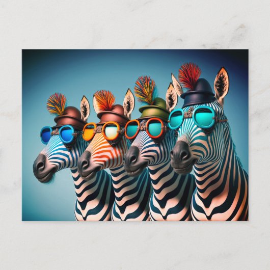 Carte Postale Funny Zebras mignon Zoo Animaux Fête Casquettes Lu (Devant)