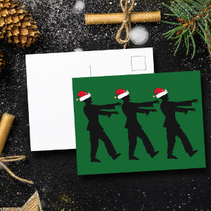 Carte Postale Funny Zombie dans Santa Hats Green Christmas