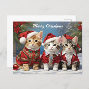 Carte Postale Furry Friends in Festive Casquette mignons Chats