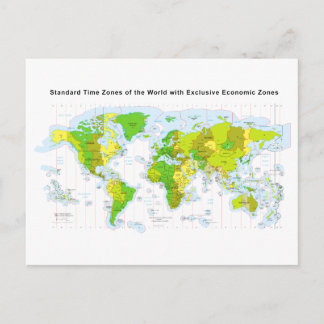 Carte Postale Fuseaux horaires standard du monde et zones économ