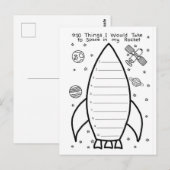 Carte Postale Fusée "10 choses que j'emporterais dans l'espace" (Devant / Derrière)
