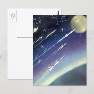 Carte Postale Fusées de science-fiction vintage dans l'espace pa