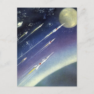 Carte Postale Fusées de science-fiction vintage dans l'espace pa