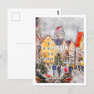 Carte Postale Fussen Allemagne Fameux Travel Place Aquarelle