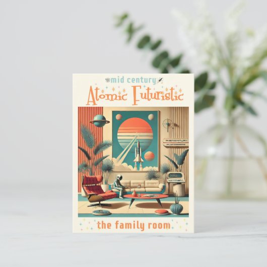 Carte Postale Futuriste atomique Floride Espace Age Chambre Fami (Debout devant)