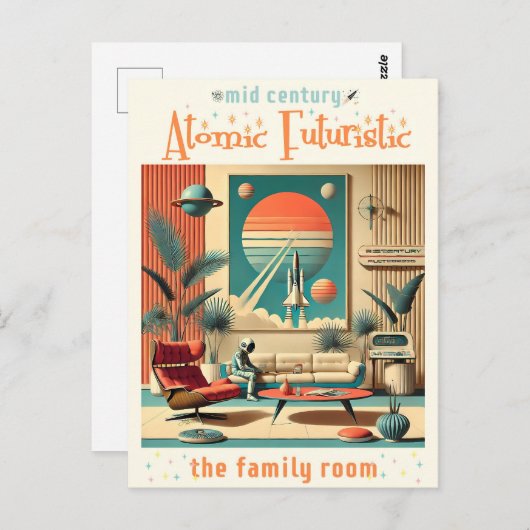 Carte Postale Futuriste atomique Floride Espace Age Chambre Fami (Devant / Derrière)