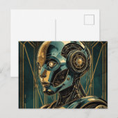 Carte Postale Futuristic Android Art Print Retro Art Deco Cyber (Devant / Derrière)