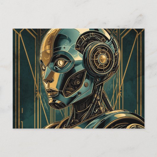 Carte Postale Futuristic Android Art Print Retro Art Deco Cyber (Devant)