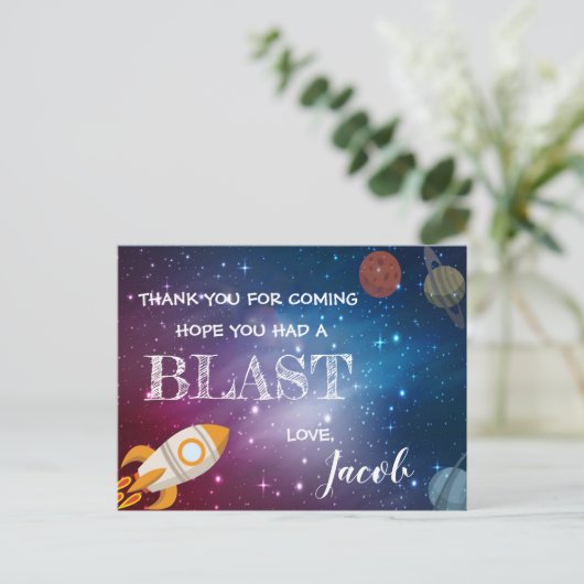 Carte Postale Galaxy Rocket Planètes Thématique Merci d'annivers (Debout devant)