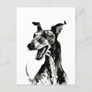 Carte Postale Galgo Español noir et blanc Joyeux Greyhound