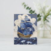 Carte Postale Galion bleu de Delft doré (Debout devant)