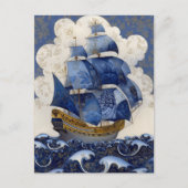 Carte Postale Galion bleu de Delft doré (Devant)