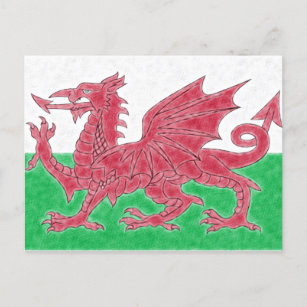 Carte Postale Gallois Dragon couleur crayon Drapeau de l'effet P