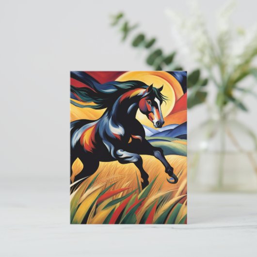 Carte Postale Galloping de chevaux dans un champ de blé (Debout devant)