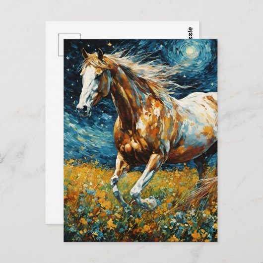 Carte Postale Galloping Pinto Stallion Van Gogh (Devant / Derrière)