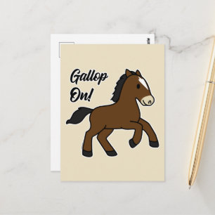 Carte Postale Galop Adorable ! Design de cheval kawaii heureux