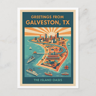Carte Postale Galveston TX Oasis de l'Île Voyage Rétro