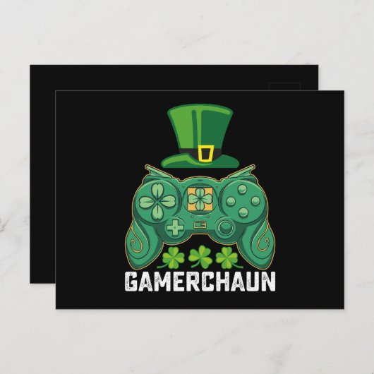 Carte Postale Gamerchaun Gamer Jeux de jeu Saint Patrick's Day (Devant / Derrière)
