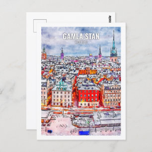 Carte Postale Gamla Stan Suède Fameux Voyage Aquarelle Sketch