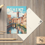 Carte Postale Gand Belgique Travel Art Vintage<br><div class="desc">Design de déplacement vectoriel rétro de Gand. Gand est bien connu pour ses grands carrés publics et ses marchés,  dont le principal est le Vrijdagmarkt ("Marché du Vendredi"),  le centre de la vie de la ville médiévale.</div>