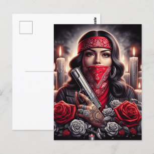 Carte Postale Gangster Girl Hip hop chicano art graphique