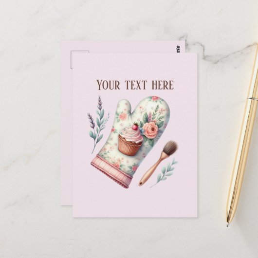 Carte Postale gants de four nom de l'entreprise message ajouter  (Devant/Arrière en situation)