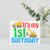 Carte Postale Garçon 1er anniversaire engin de construction Mign (Debout devant)