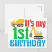 Carte Postale Garçon 1er anniversaire engin de construction Mign (Devant / Derrière)