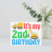 Carte Postale Garçon 2e anniversaire Véhicule de construction (Debout devant)