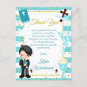 Carte Postale Garçon aux cheveux noir bleu Première communion Me