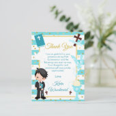 Carte Postale Garçon aux cheveux noir bleu première communion re (Debout devant)