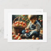 Carte Postale Garçon aux pommes, (Devant / Derrière)