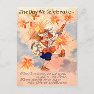 Carte Postale Garçon aux yeux blessés Explosion de feux d'artifi