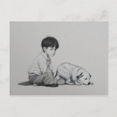 Carte Postale Garçon avec art chien (Devant)