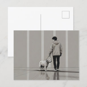 Carte Postale Garçon avec art chien
